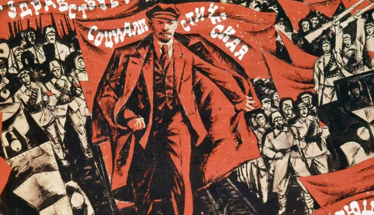 An image of Vladimir Lenin (center) during the Russian Revolution and resulting Russian Civil War(1917-1921), via Wellesley College